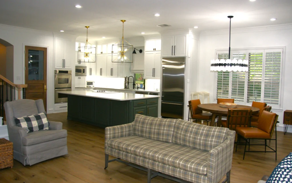 Modern open kitchen with dining and living area
