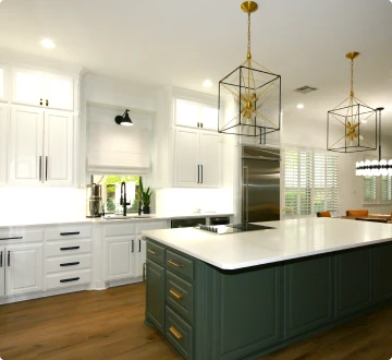 Modern kitchen with island and pendant lighting