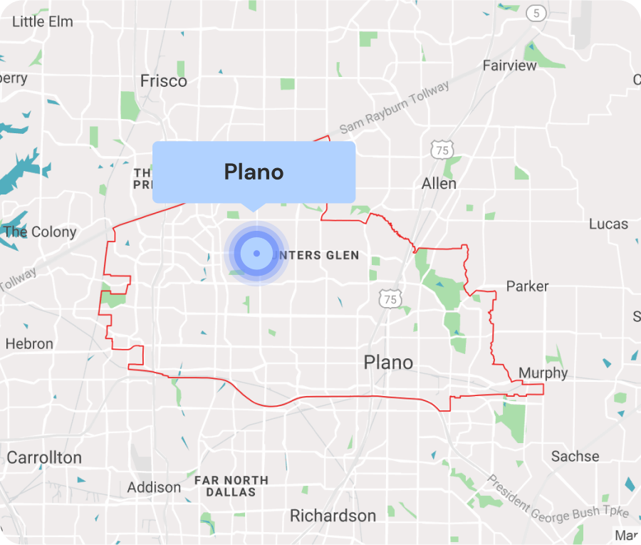 Map highlighting Plano, Texas area