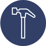 Outline of hammer on blue background