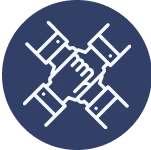 Four hands joined in unity symbol.