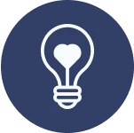 Light bulb with heart icon on blue background