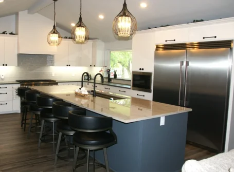 Modern kitchen design with island and lighting